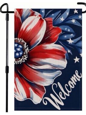 Patriotic Red White Blue Floral "Welcome" Garden Flag